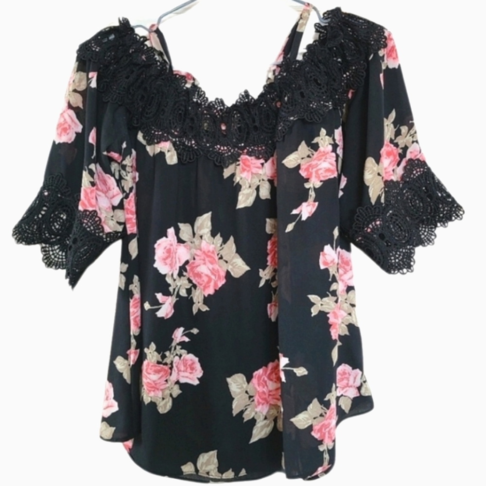 IZ Byer Black Floral Blouse